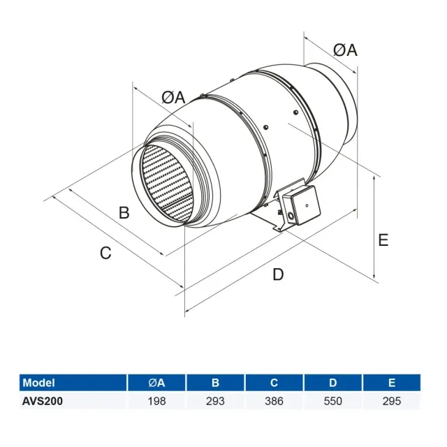 Airflow Aventa 200 mm aspiratore in linea 1020 m3/h